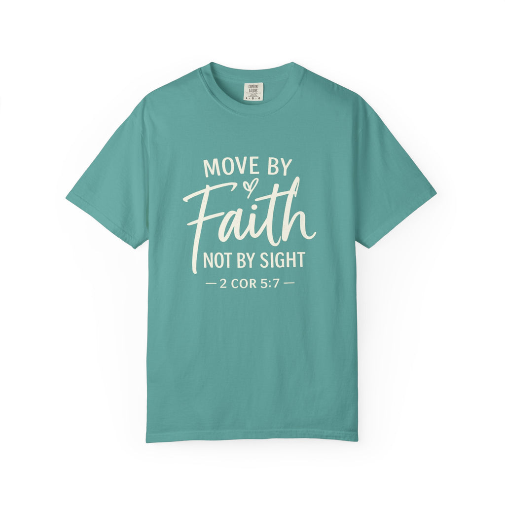 Move By Faith Not By Sight Minimal White Graphic Tee (Subtle Script Design)