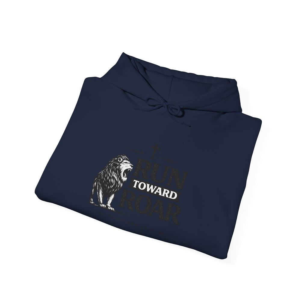 Mens Run Toward the Roar Hoodie — Christian Lion Faith Sweatshirt