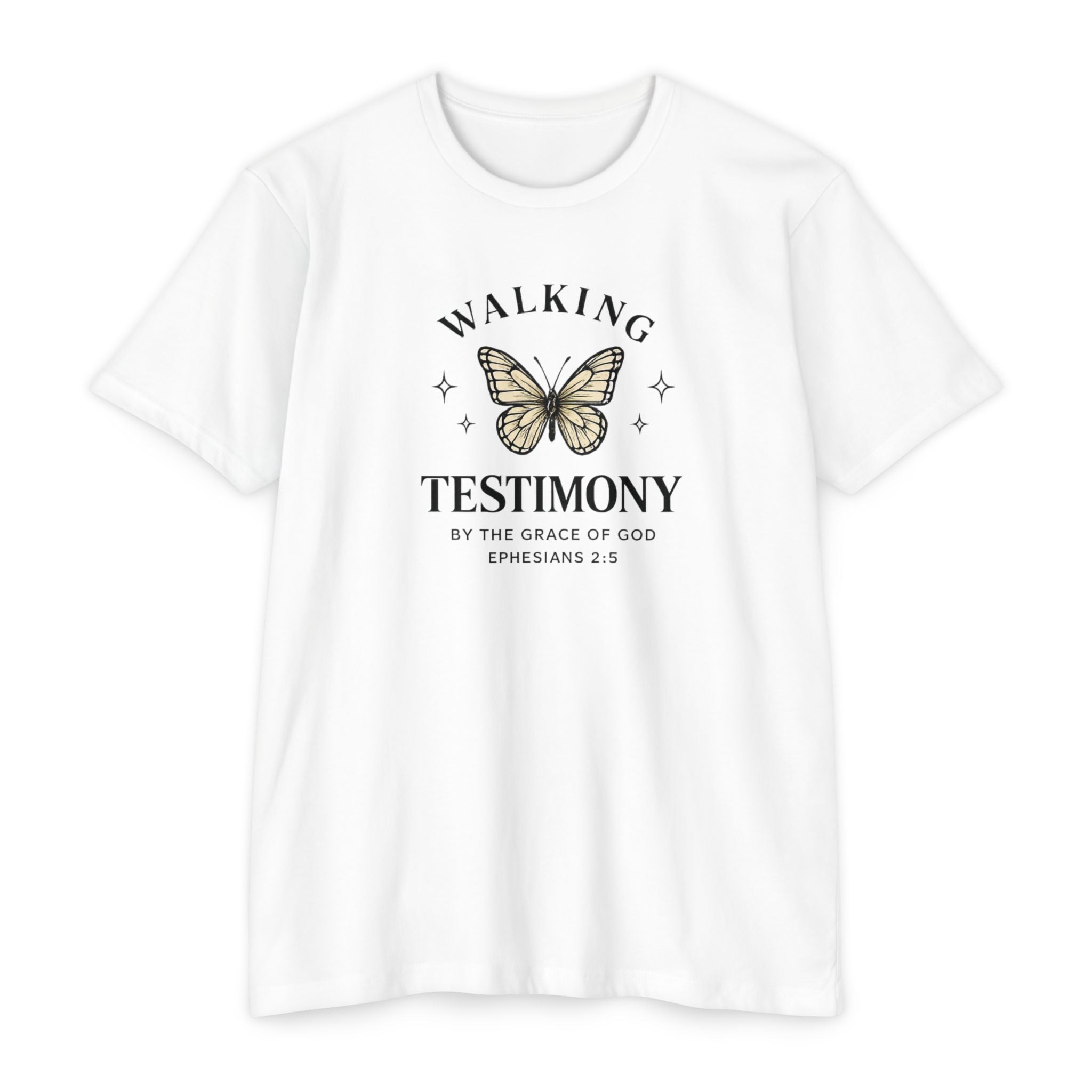 Womens Walking Testimony T-Shirt — “By the Grace of God” Christian Tee (Ephesians 2:8)