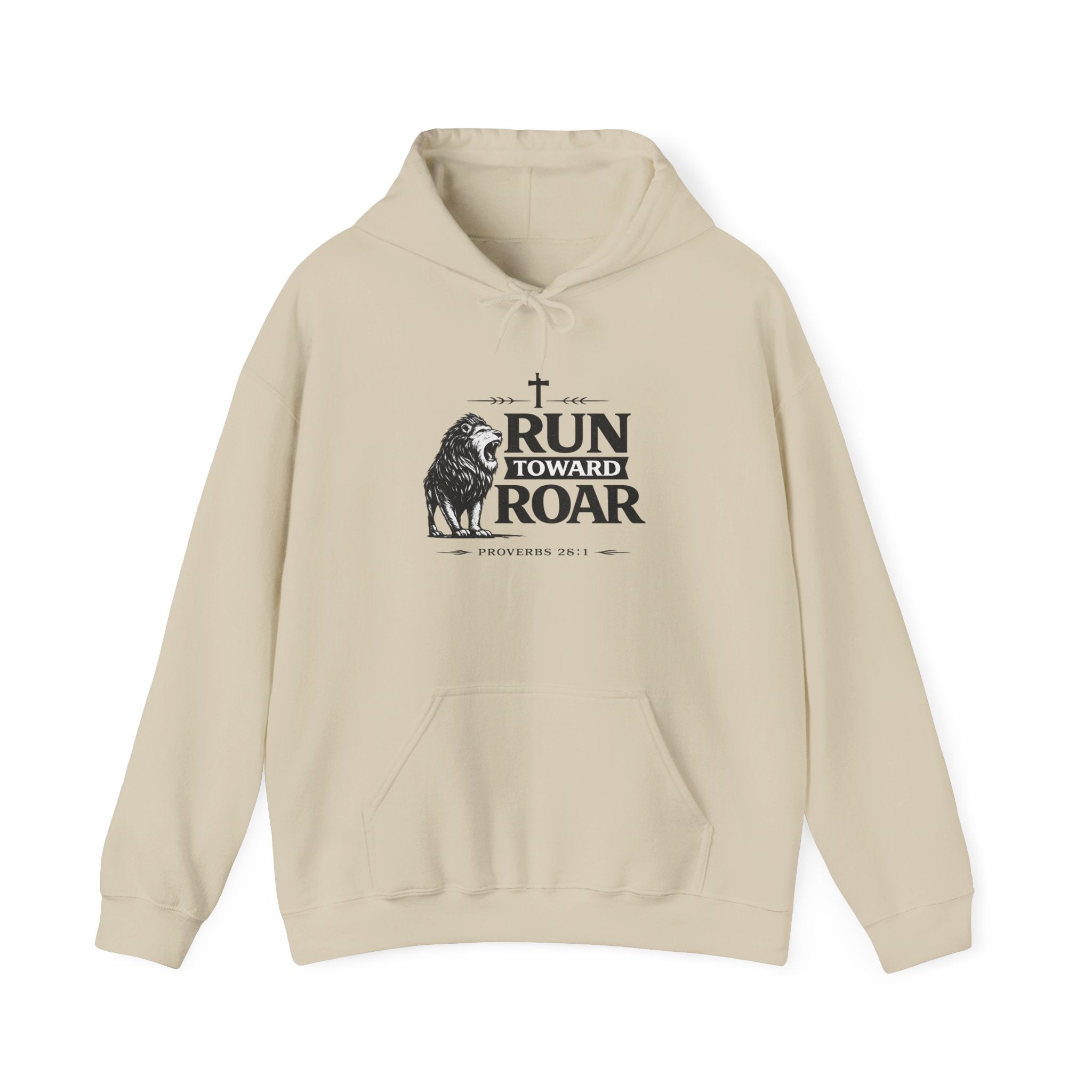 Mens Run Toward the Roar Hoodie — Christian Lion Faith Sweatshirt