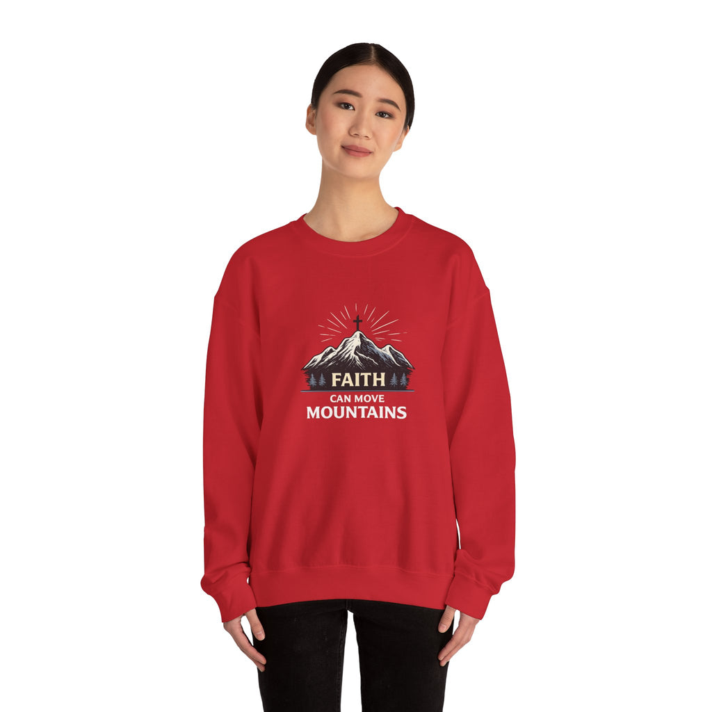 Womens Faith Can Move Mountains Crewneck Sweatshirt – Christian Inspirational Pullover