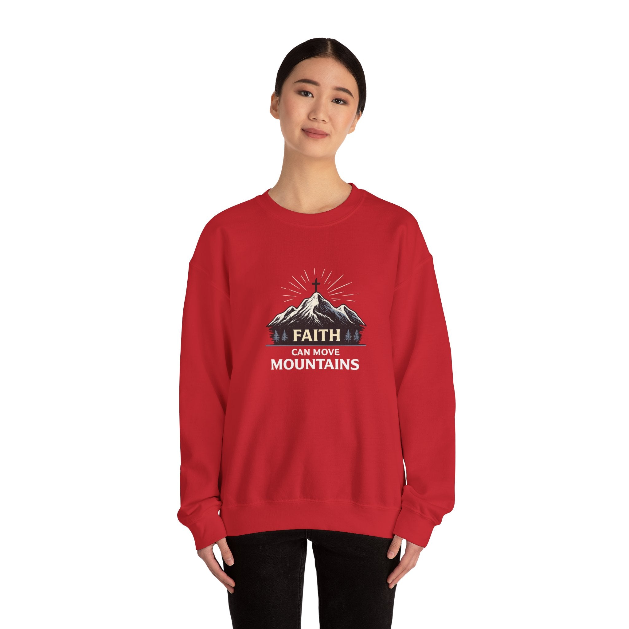 Womens Faith Can Move Mountains Crewneck Sweatshirt – Christian Inspirational Pullover