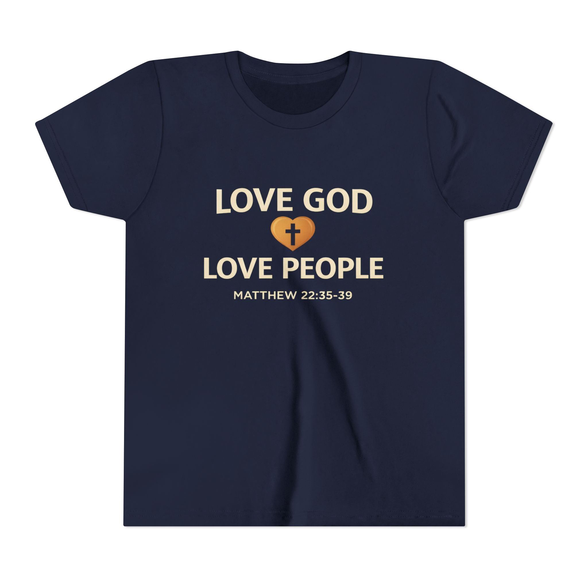 Girls Youth Tee — "Love God Love People" Bible Verse Matthew 22:37-39 Christian Kids Shirt
