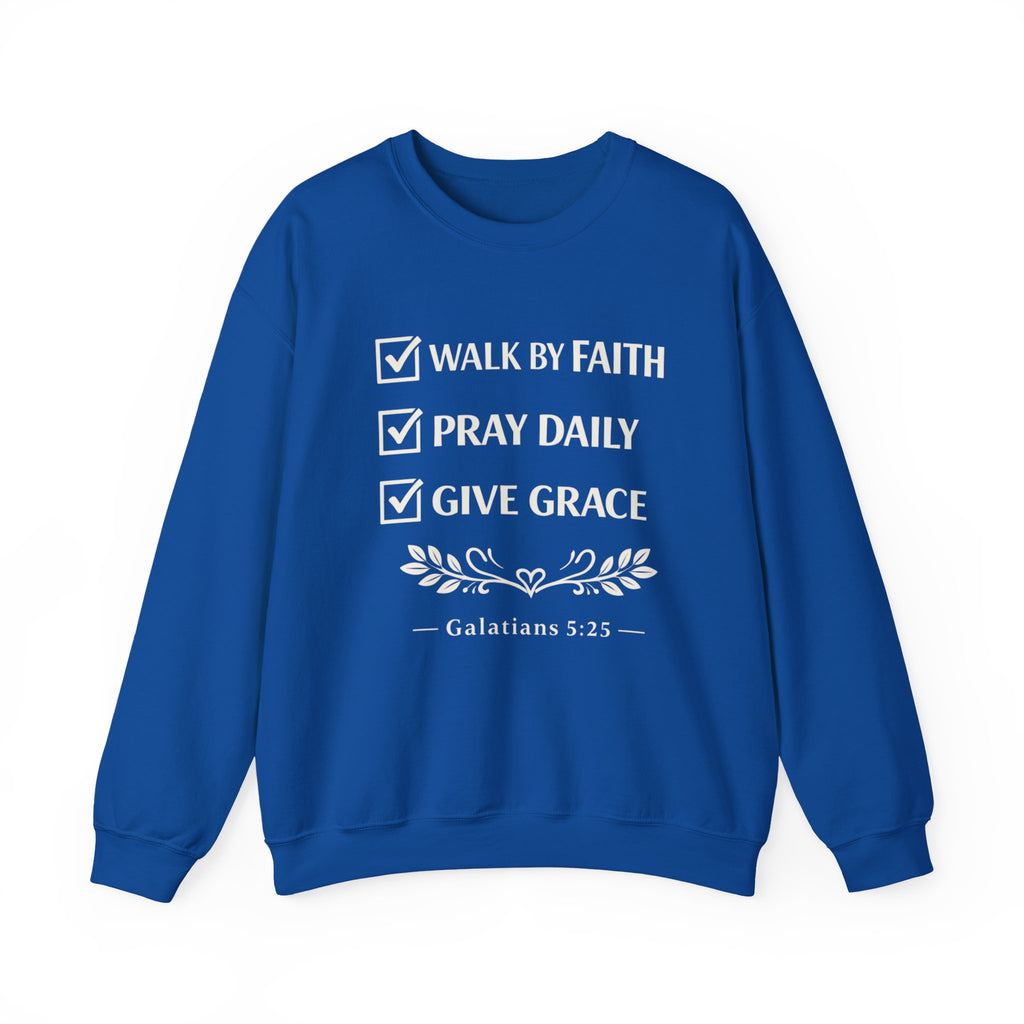 Women Faith Checklist Crewneck Sweatshirt — "Walk by Faith, Pray Daily, Give Grace"