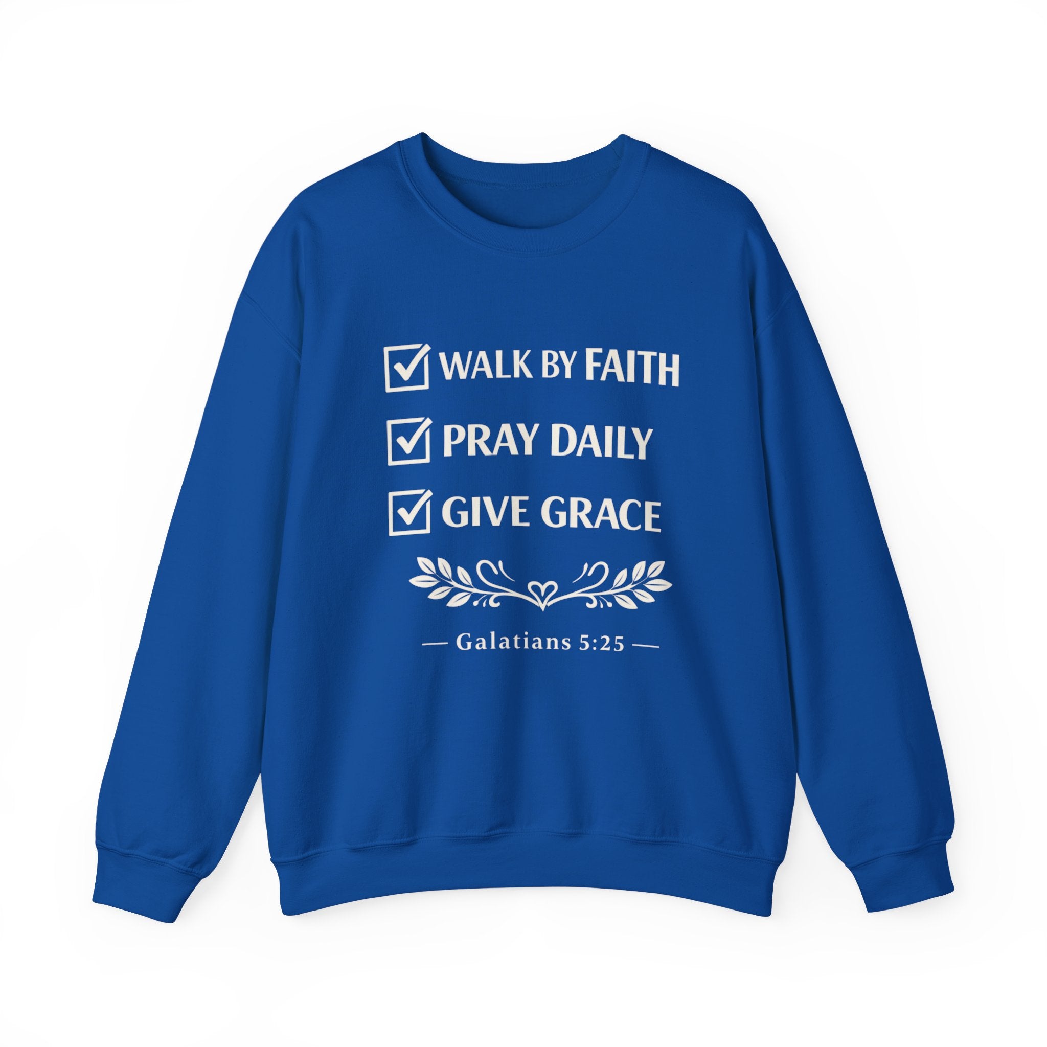 Women Faith Checklist Crewneck Sweatshirt — "Walk by Faith, Pray Daily, Give Grace"