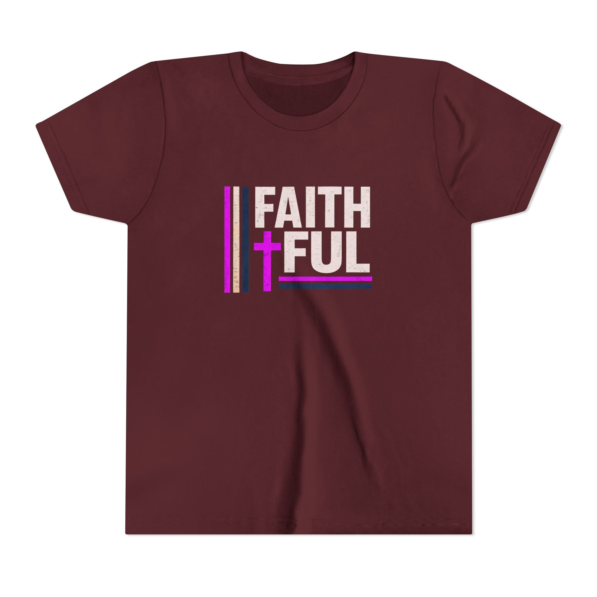 Girls Faithful Youth Tee — Kids Christian Cross T-Shirt (Pink & Black)