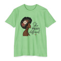 She Prays Different T-Shirt — Floral Afro Woman Inspirational Christian Tee