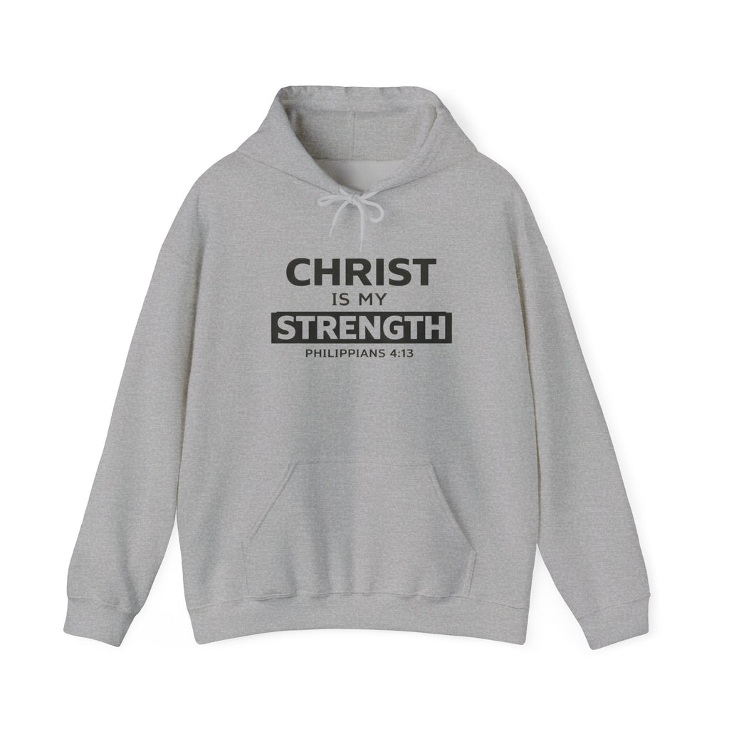Mens Christian Hoodie — "Christ Is My Strength" Philippians 4:13 Faith Sweatshirt