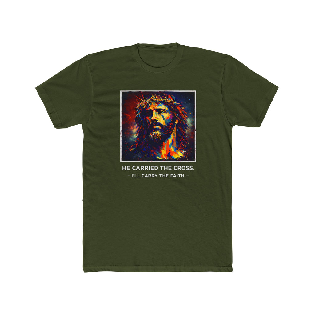 Mens 'He Carried the Cross, I'll Carry the Faith' Graphic Tee