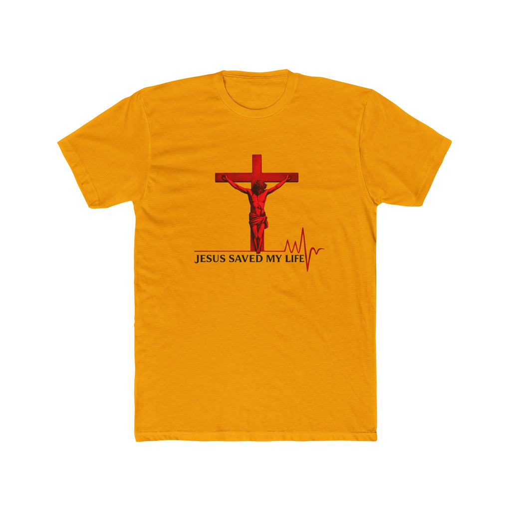 Jesus Saved My Life T-Shirt — Christian Cross Tee with Heartbeat Design