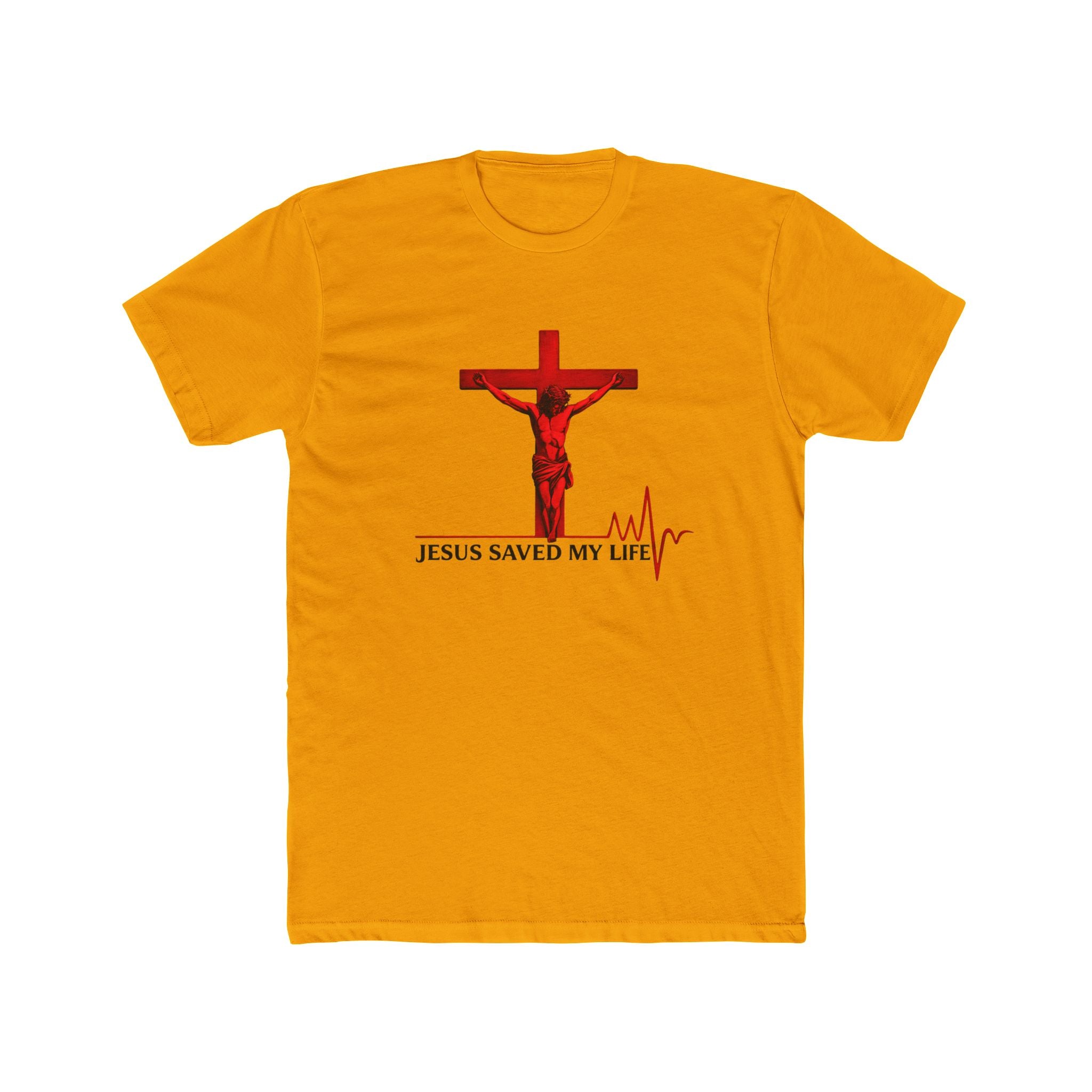 Jesus Saved My Life T-Shirt — Christian Cross Tee with Heartbeat Design