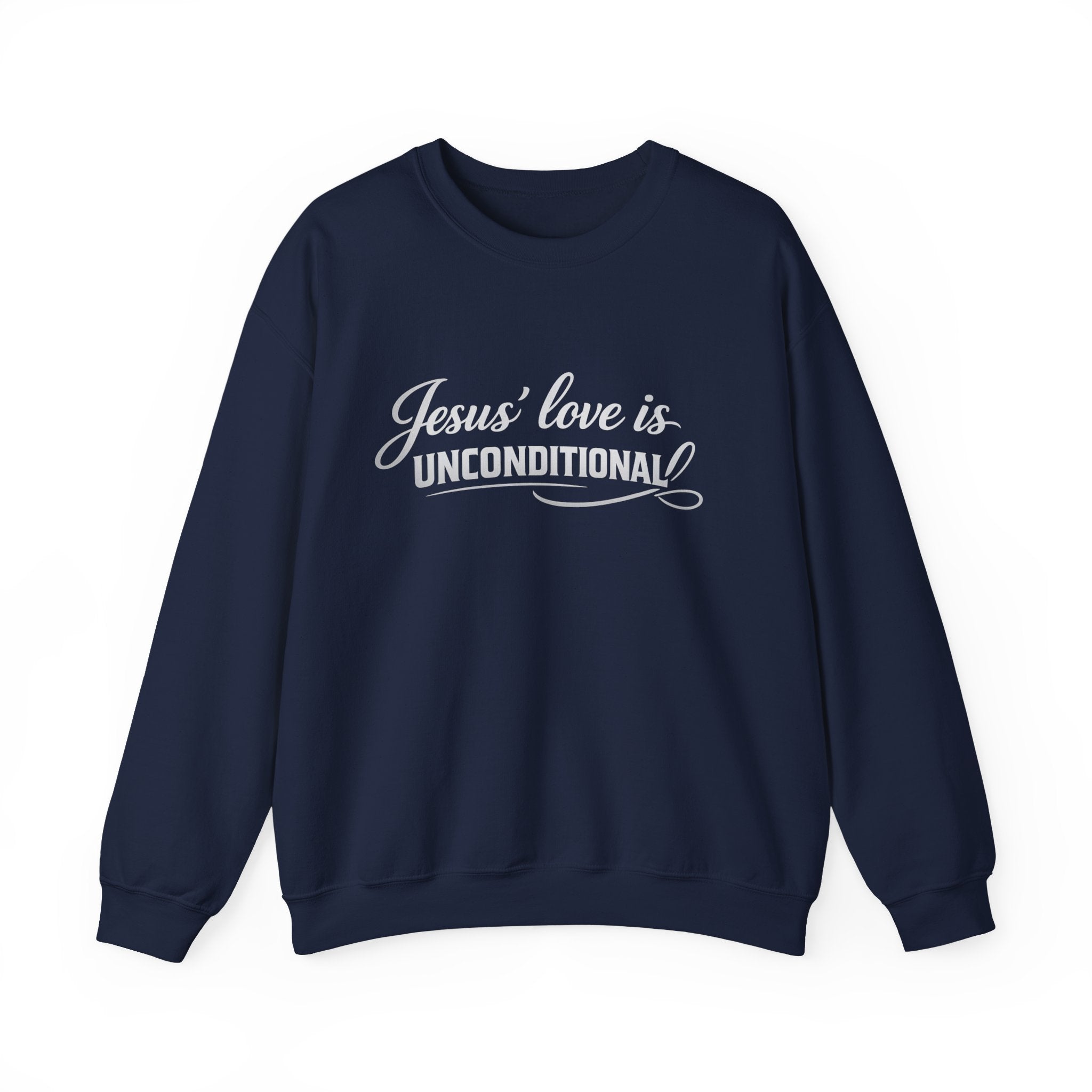 Womens Crewneck Sweatshirt — "Jesus' Love Is Unconditional" Faith Graphic