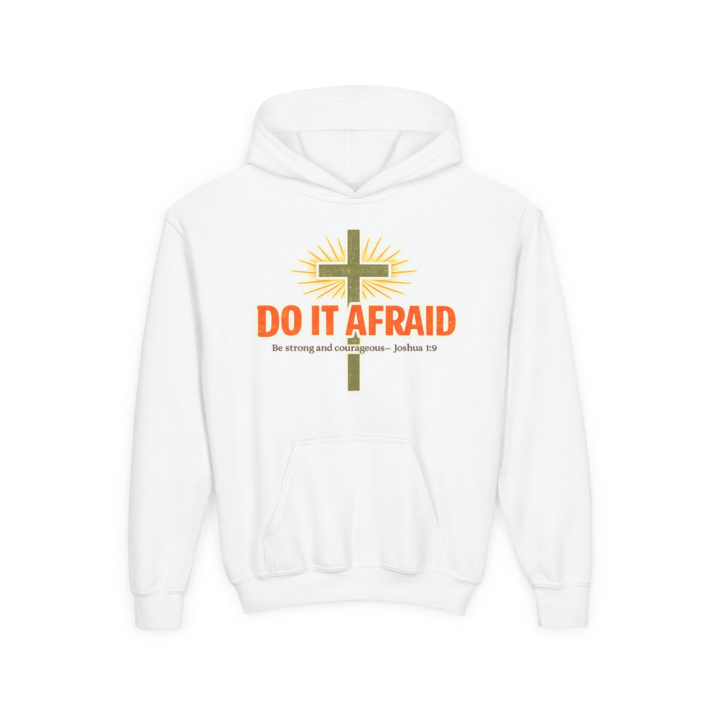 Youth Hoodie - "Do It Afraid" Inspirational Christian Cross Sweatshirt (Joshua 1:9)