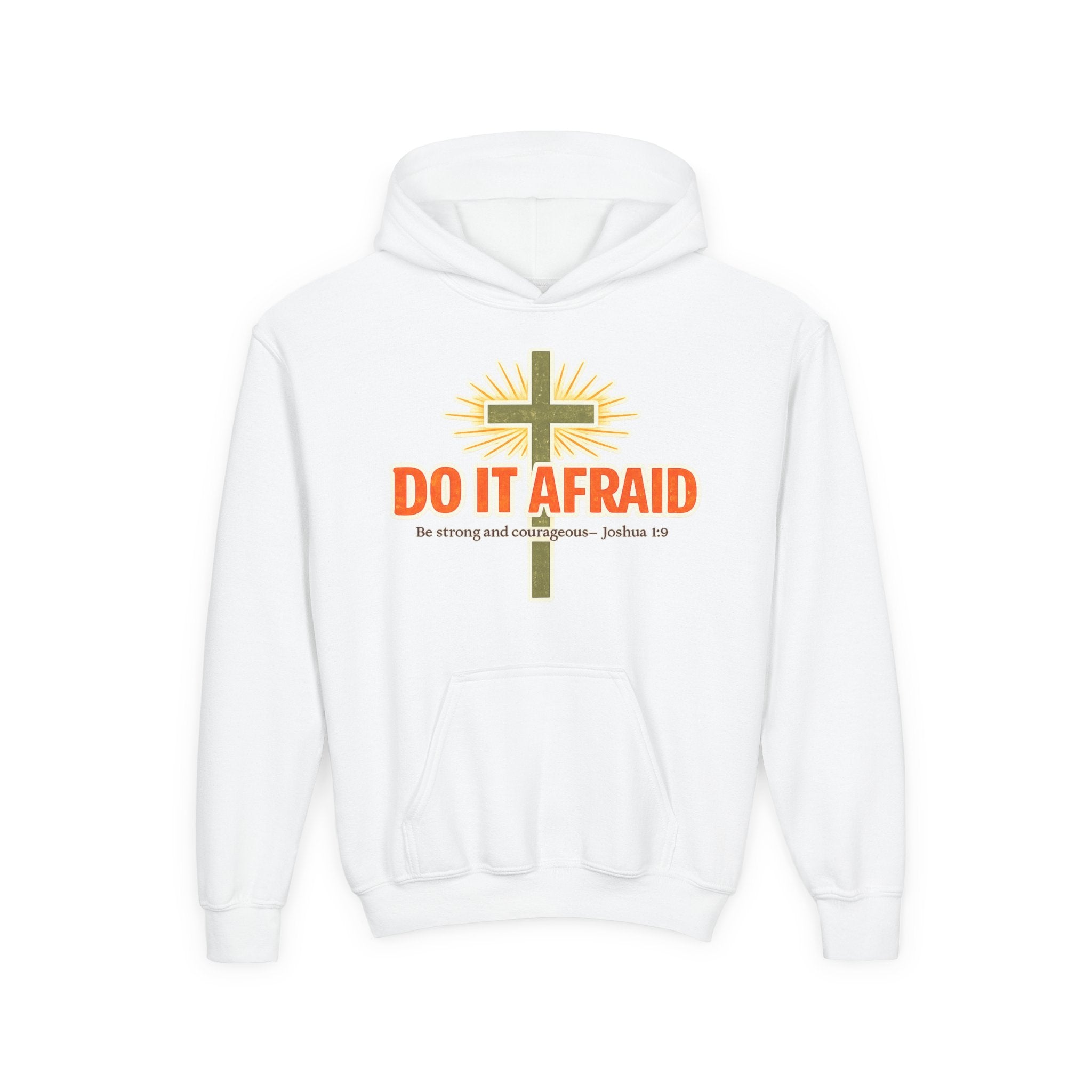 Youth Hoodie - "Do It Afraid" Inspirational Christian Cross Sweatshirt (Joshua 1:9)