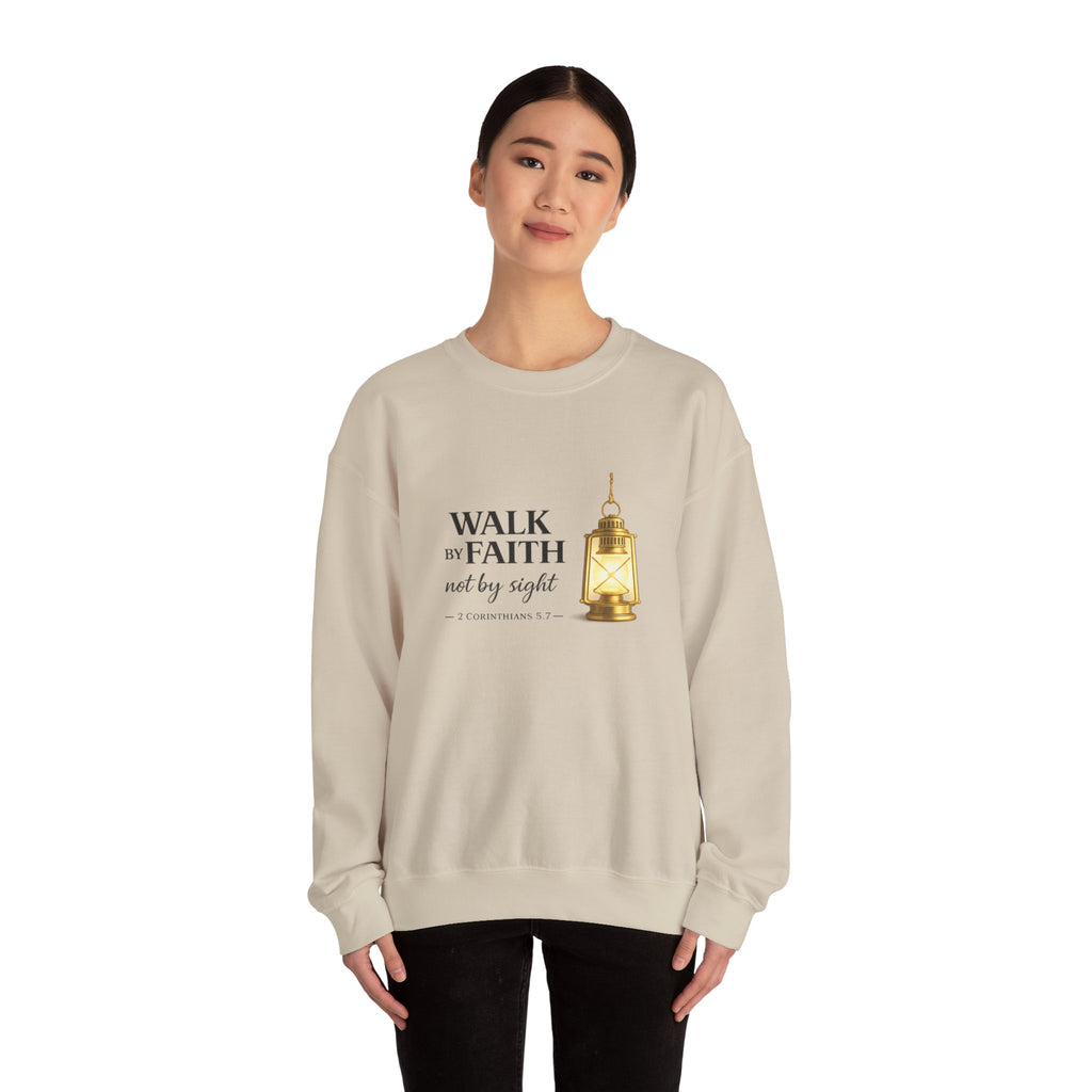 Womens "Walk By Faith Not By Sight" Classic White Crewneck Sweatshirt