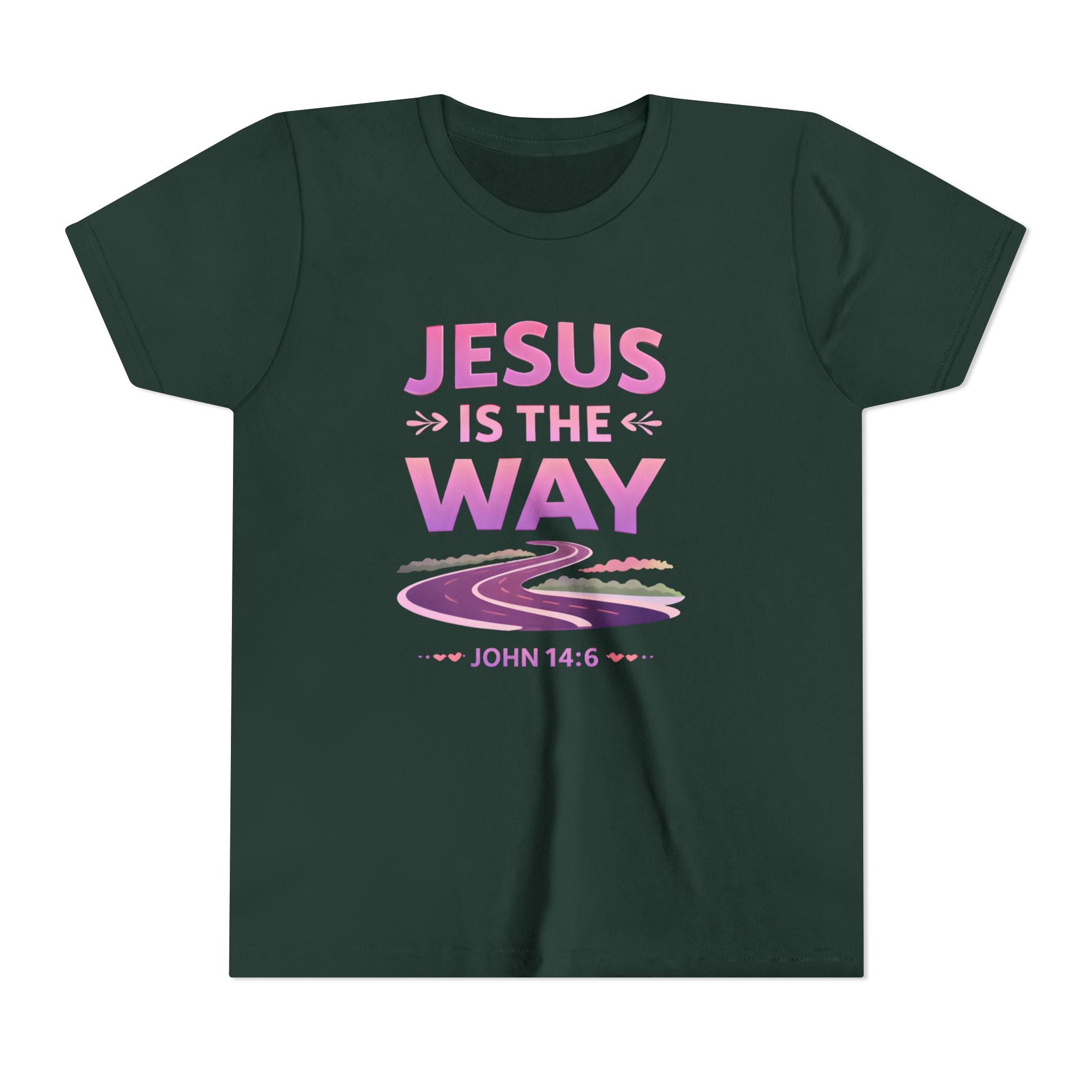 Girls Youth Tee — "Jesus Is The Way" Christian Kids T-Shirt (John 14:6)