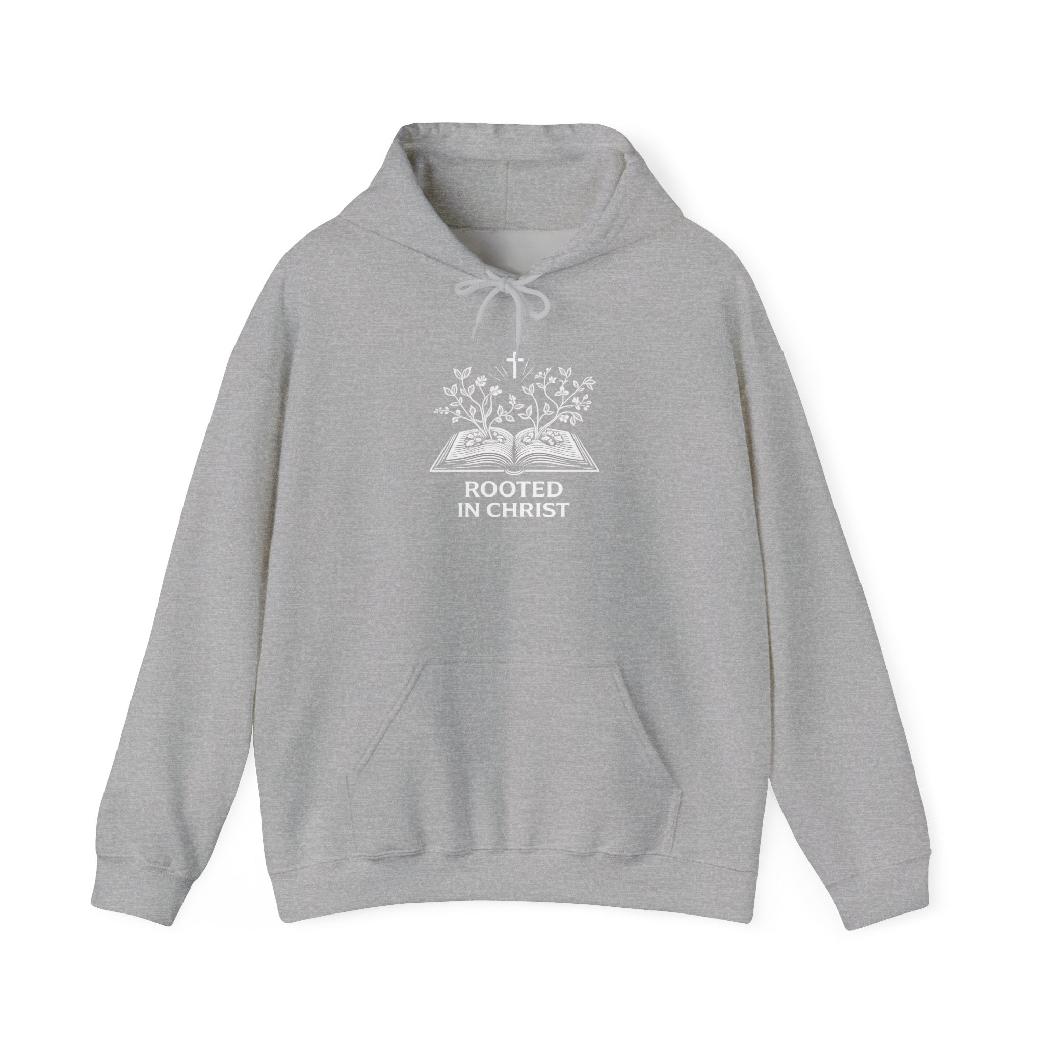 Womens Rooted in Christ Hoodie — Christian Faith Bible Cross Pullover