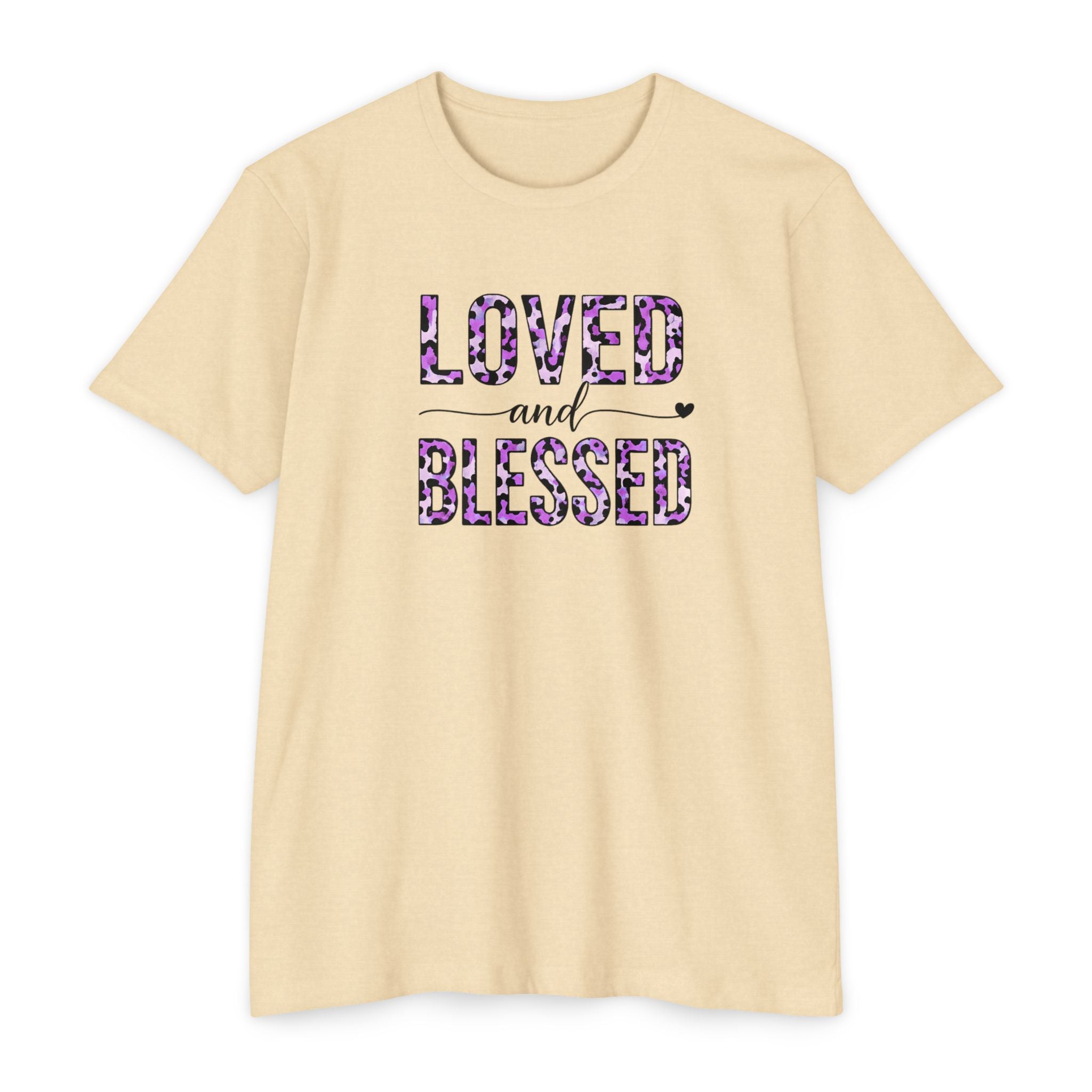 Womens Loved & Blessed floral script T-shirt | rose wreath design