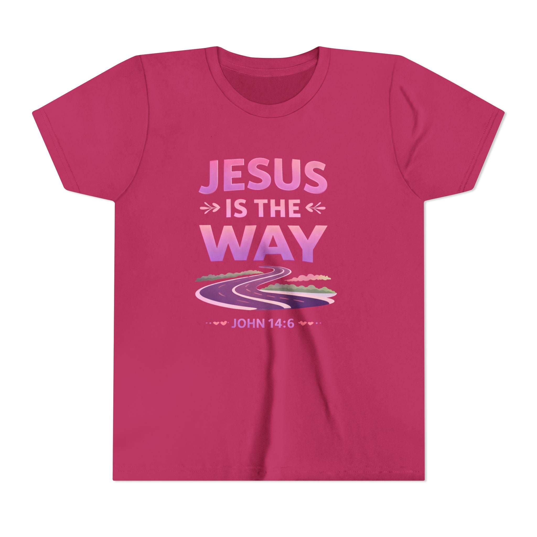 Girls Youth Tee — "Jesus Is The Way" Christian Kids T-Shirt (John 14:6)