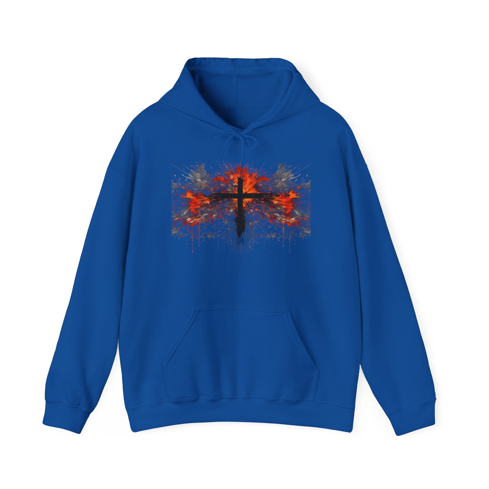 Mens Christian Cross Hoodie — Grunge Red & Black Faith Pullover