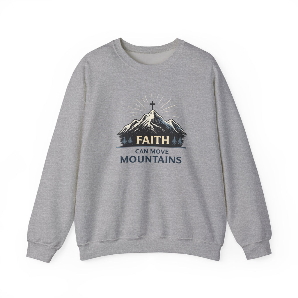 Womens Faith Can Move Mountains Crewneck Sweatshirt – Christian Inspirational Pullover