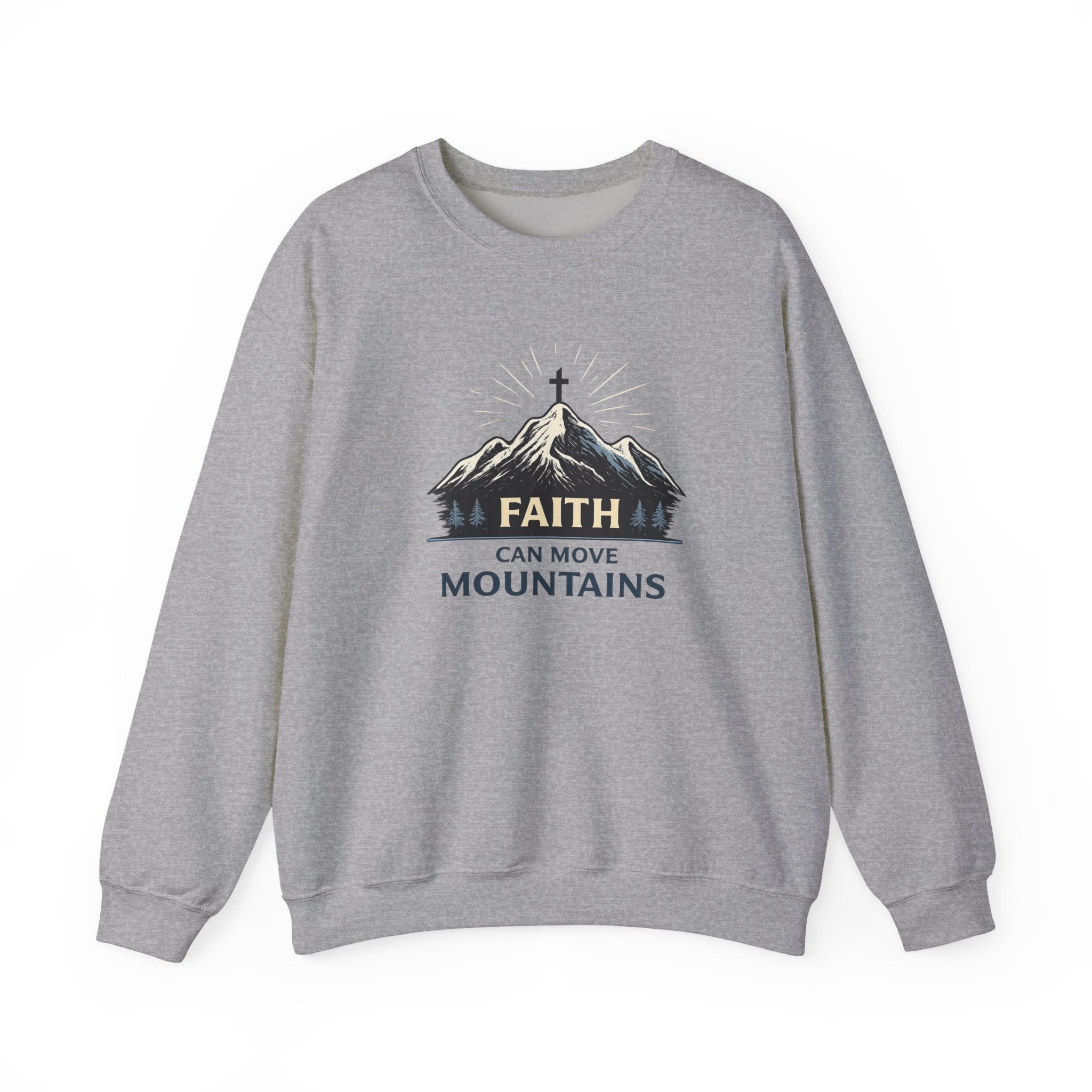 Womens Faith Can Move Mountains Crewneck Sweatshirt – Christian Inspirational Pullover