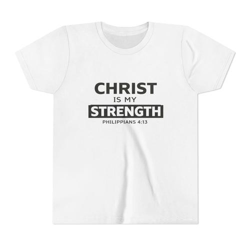 Boys Youth Tee - "Christ Is My Strength" Philippians 4:13 Christian Kids Shirt
