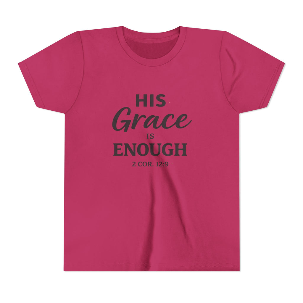 Boys Youth Tee — "His Grace Is Enough" Christian Faith Shirt (2 Cor. 12:9)