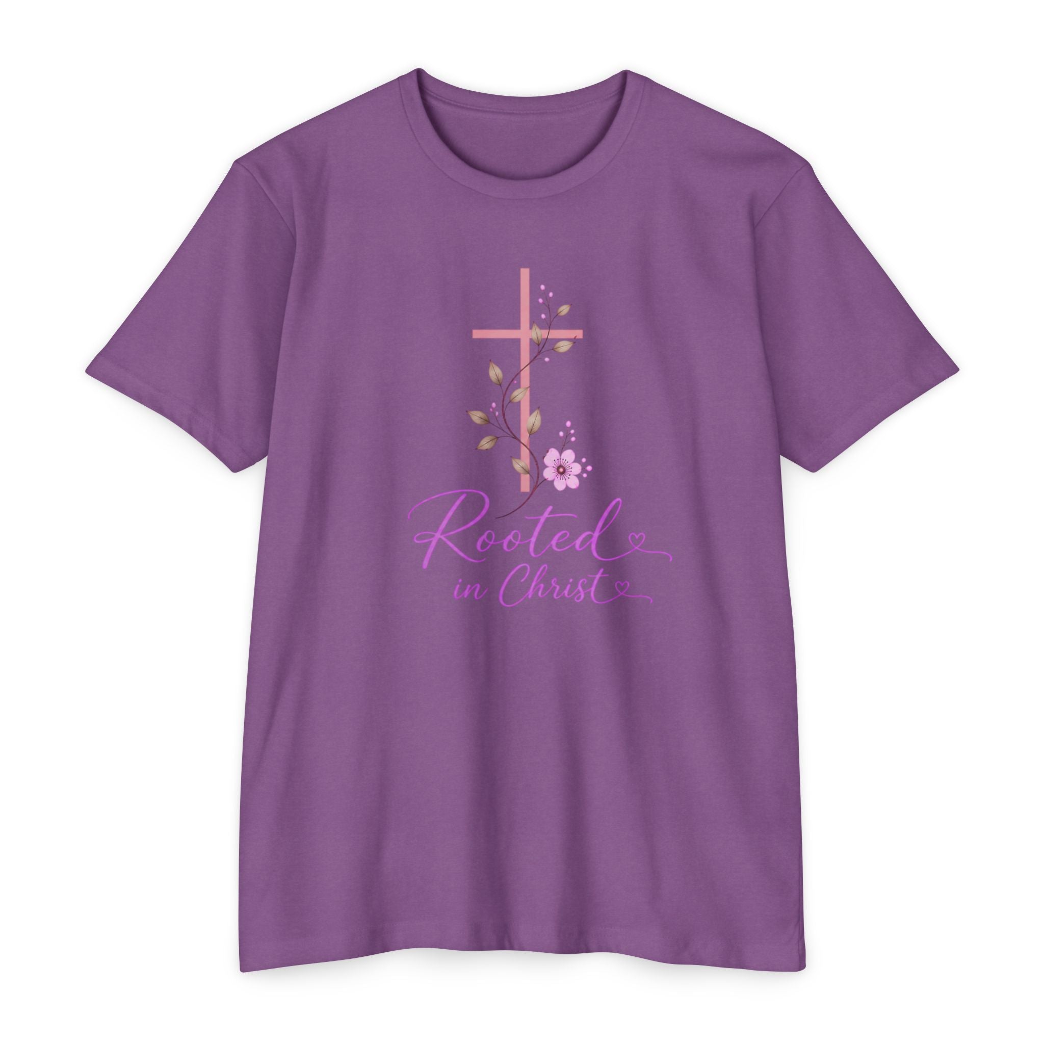 Womens Rooted in Christ Bible and Cross T-shirt | Christian Faith Tee