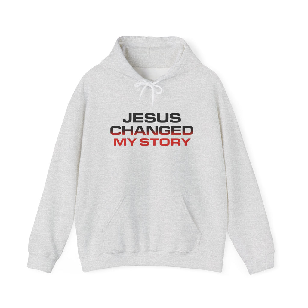 Mens Jesus Changed My Story Hoodie — Christian Faith Inspirational Pullover