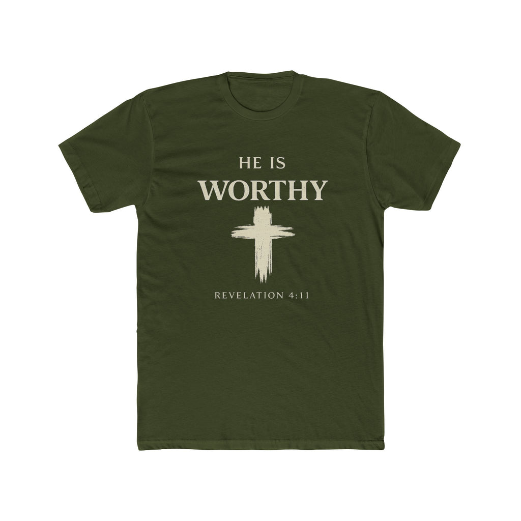 He Is Worthy Christian Tee - Revelation 4:11 Cross Faith T-Shirt