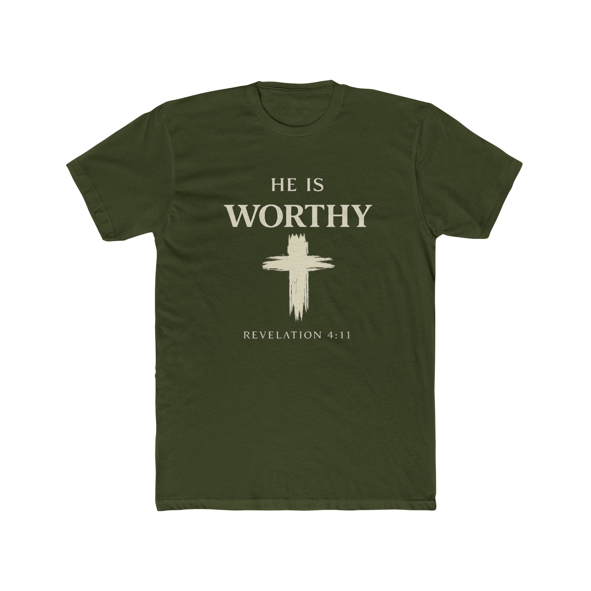 He Is Worthy Christian Tee - Revelation 4:11 Cross Faith T-Shirt