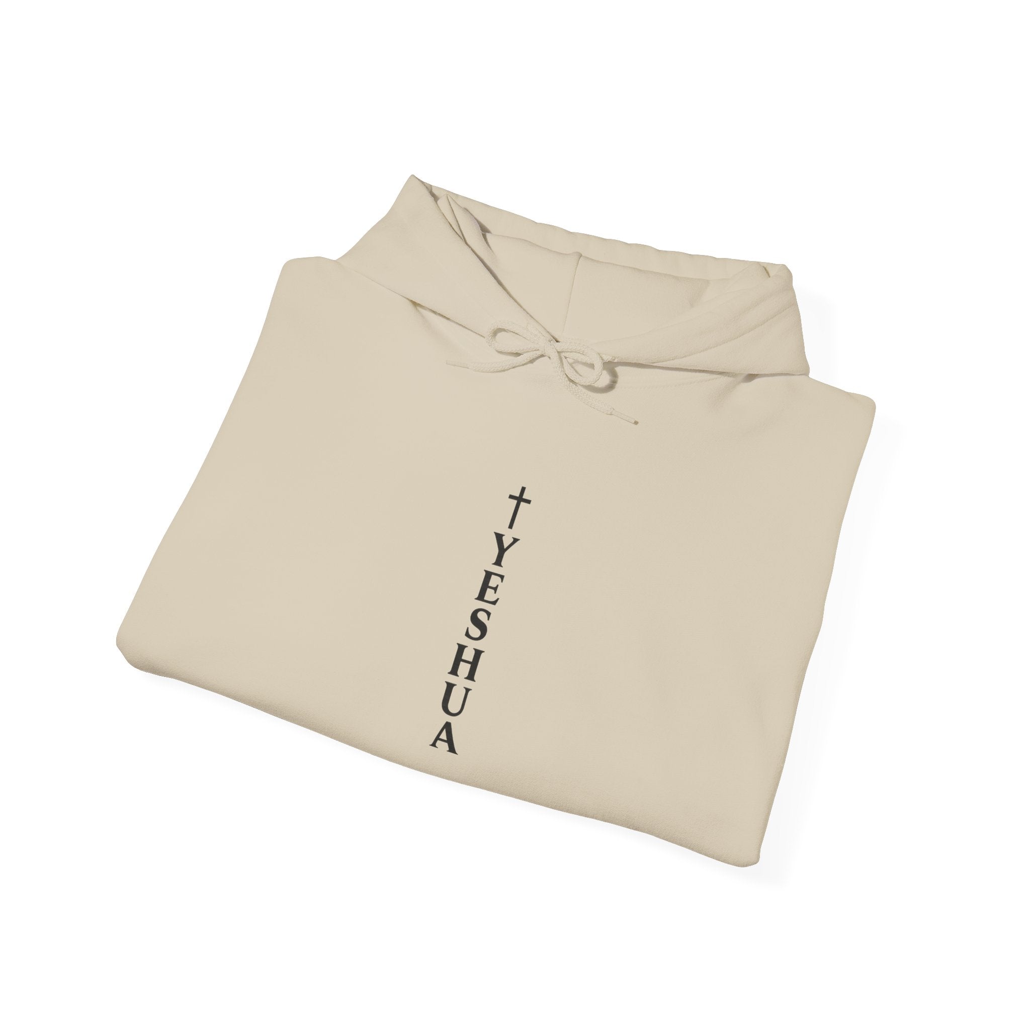 Mens Yeshua Vertical Cross Hoodie — Minimal Christian Faith Pullover