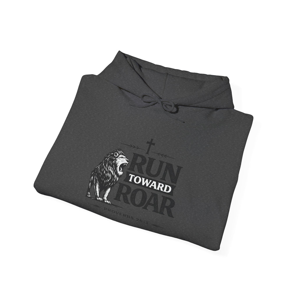 Mens Run Toward the Roar Hoodie — Christian Lion Faith Sweatshirt