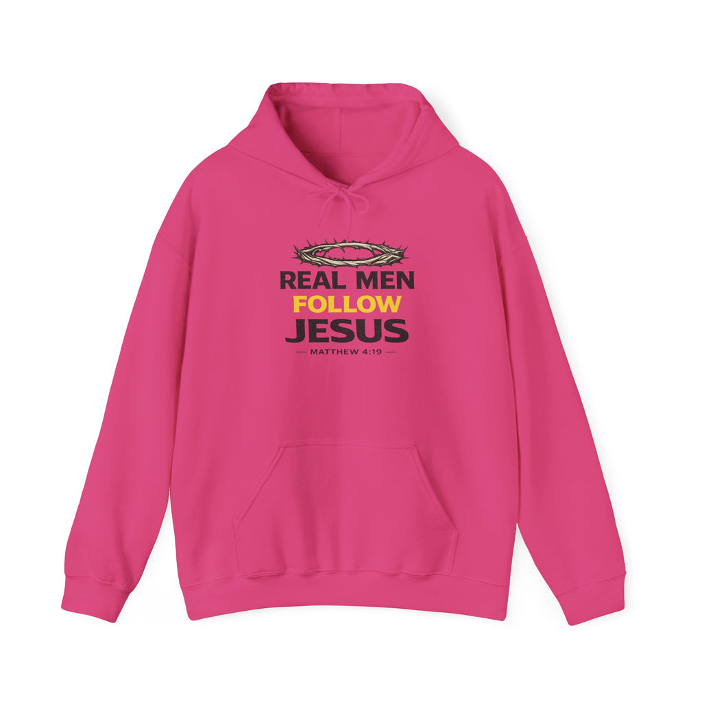 Real Men Follow Jesus Hoodie — Christian Faith Sweatshirt (Matthew 4:19)