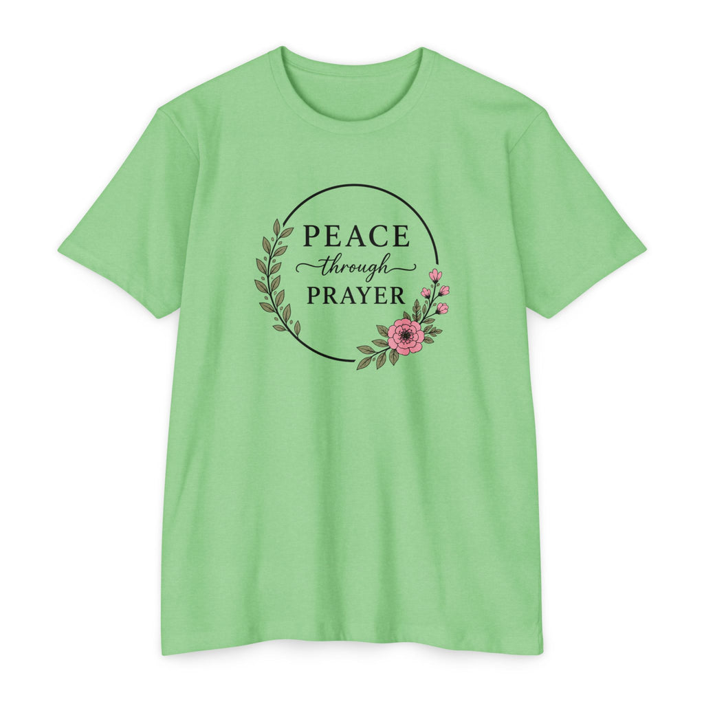 Womens Peace Through Prayer T-Shirt | Christian Faith Cross