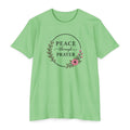Womens Peace Through Prayer T-Shirt | Christian Faith Cross