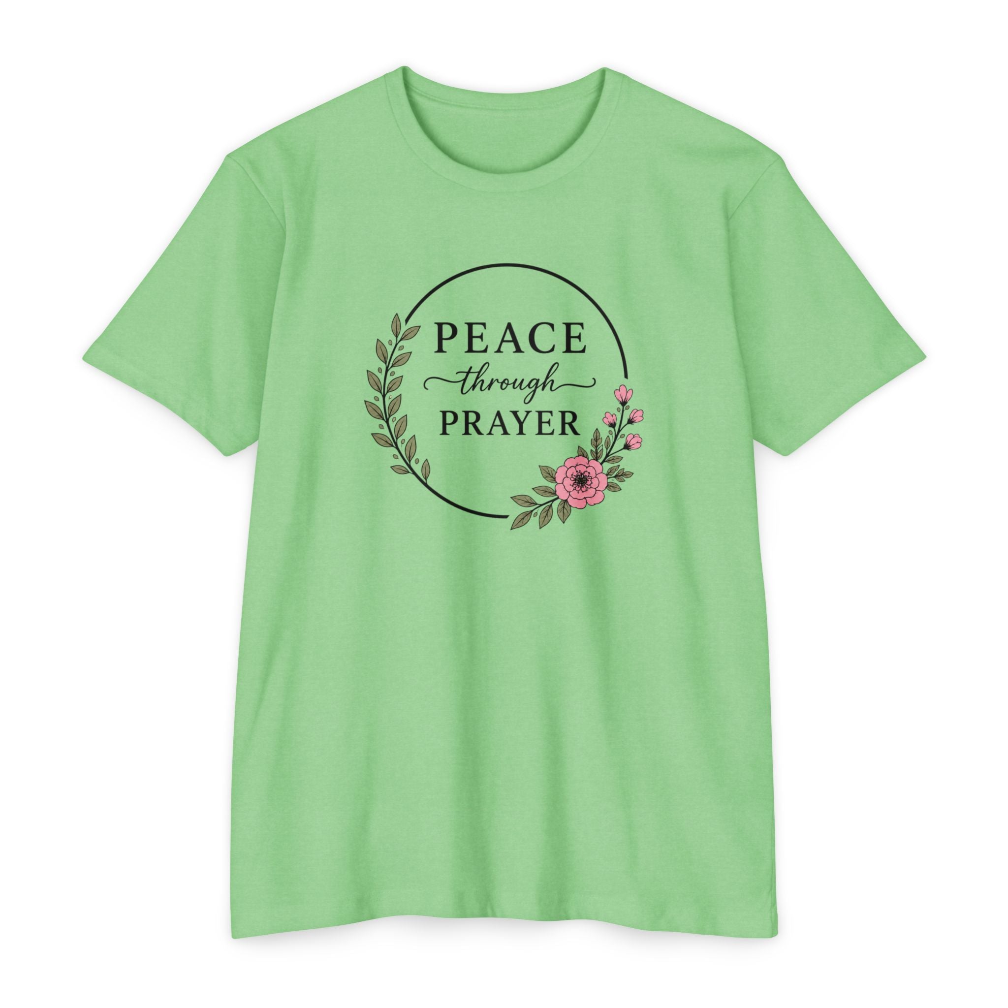 Womens Peace Through Prayer T-Shirt | Christian Faith Cross