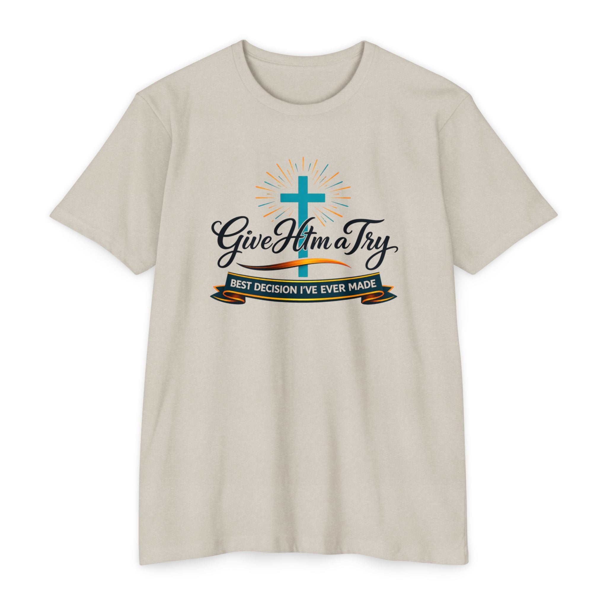 Womens Give Him a Try cross design T-Shirt | Christian faith shirt