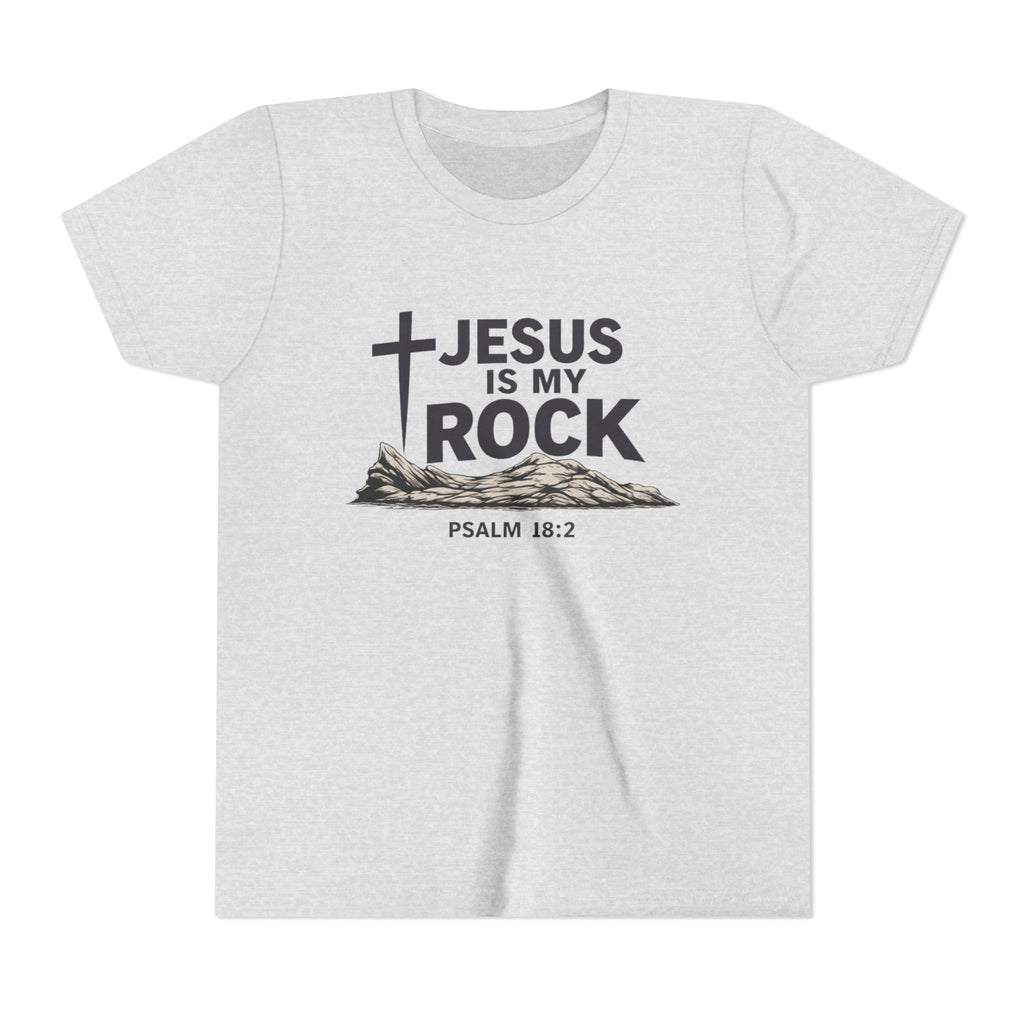 Girls Youth Tee — "Jesus Is My Rock" Psalm 18:2 Christian Kids T-Shirt