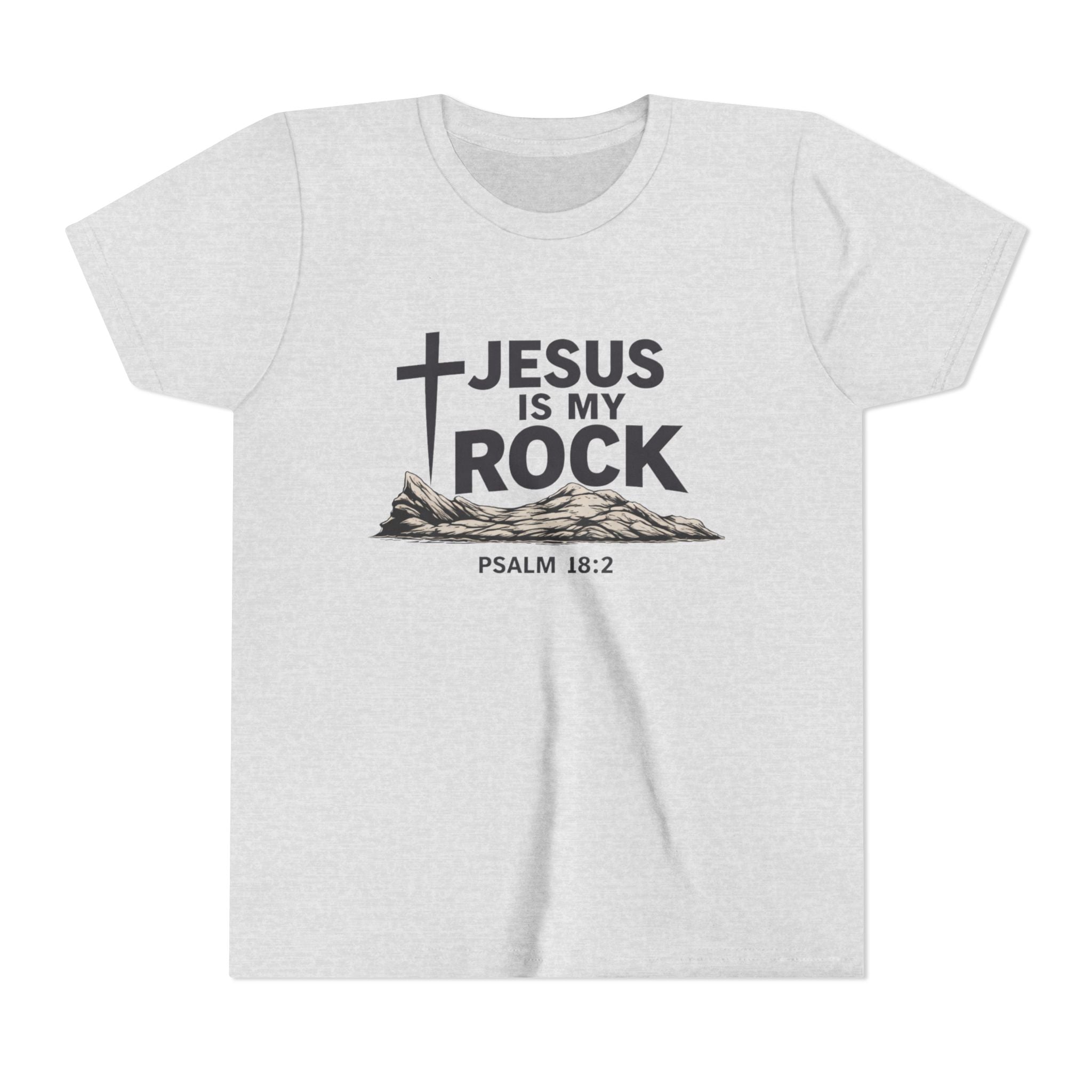 Girls Youth Tee — "Jesus Is My Rock" Psalm 18:2 Christian Kids T-Shirt