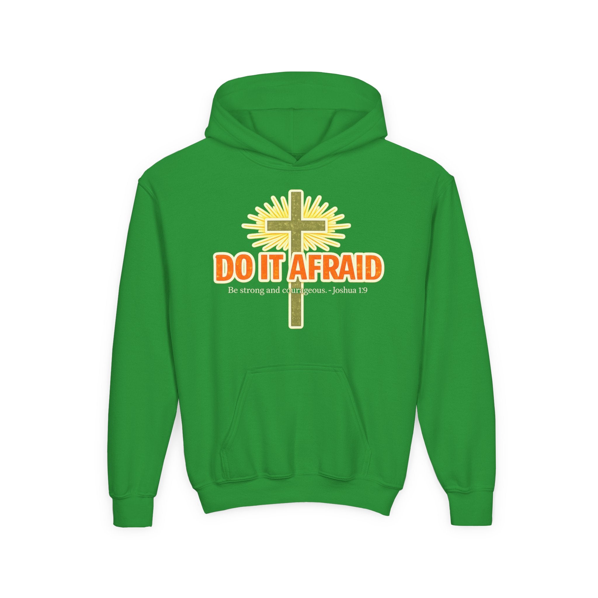 Youth Hoodie - "Do It Afraid" Inspirational Christian Cross Sweatshirt (Joshua 1:9)