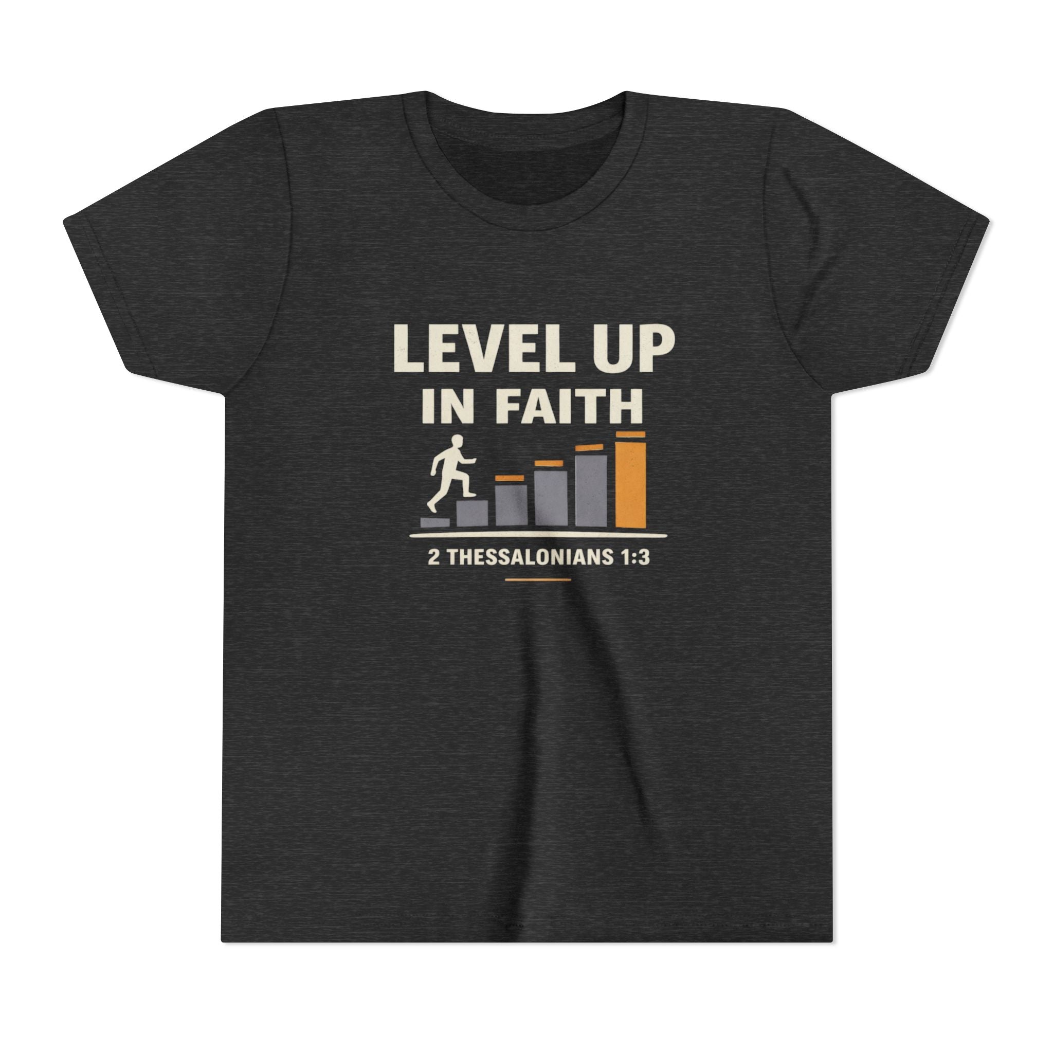 Boys Youth Tee - "Level Up in Faith" Christian Kids T-Shirt (2 Thessalonians 1:3)