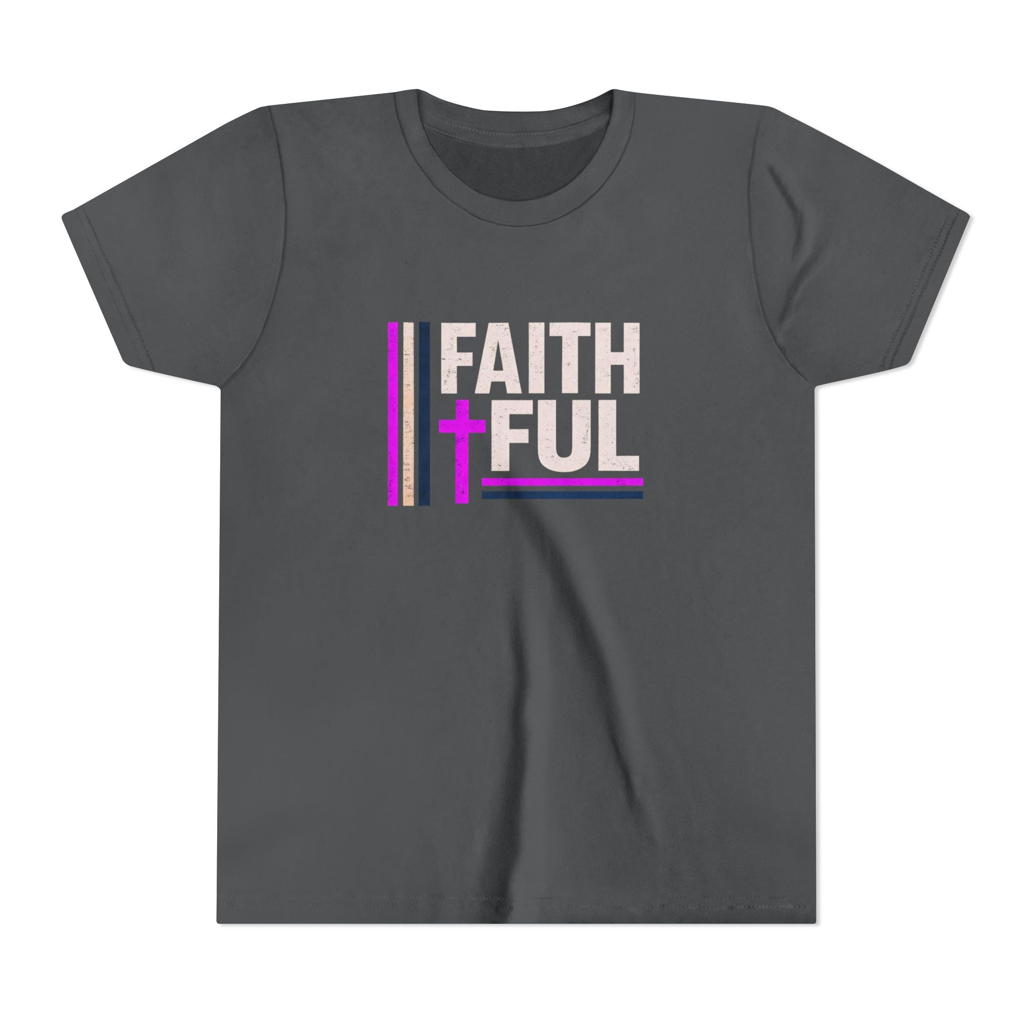 Girls Faithful Youth Tee — Kids Christian Cross T-Shirt (Pink & Black)