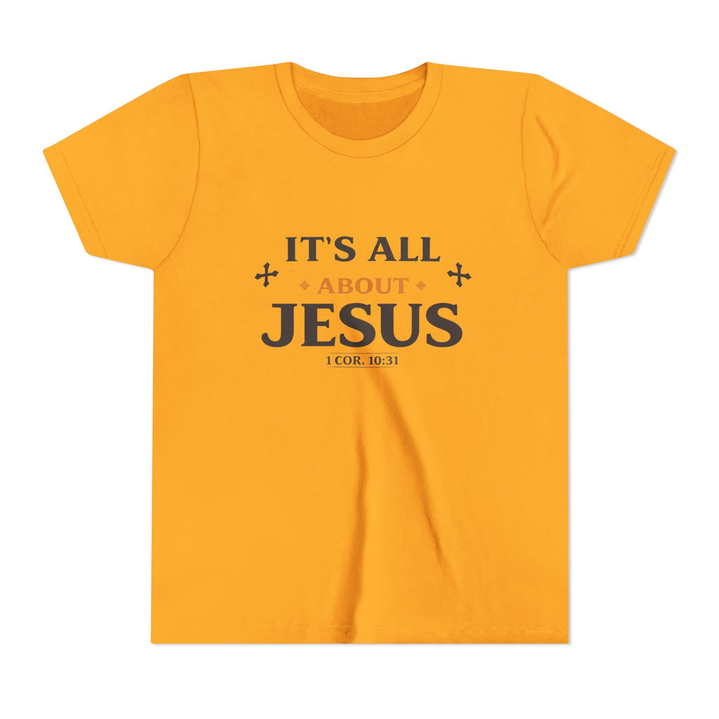 Boys Youth Tee - "It's All About Jesus" Christian Kids Shirt (1 Cor. 10:31)