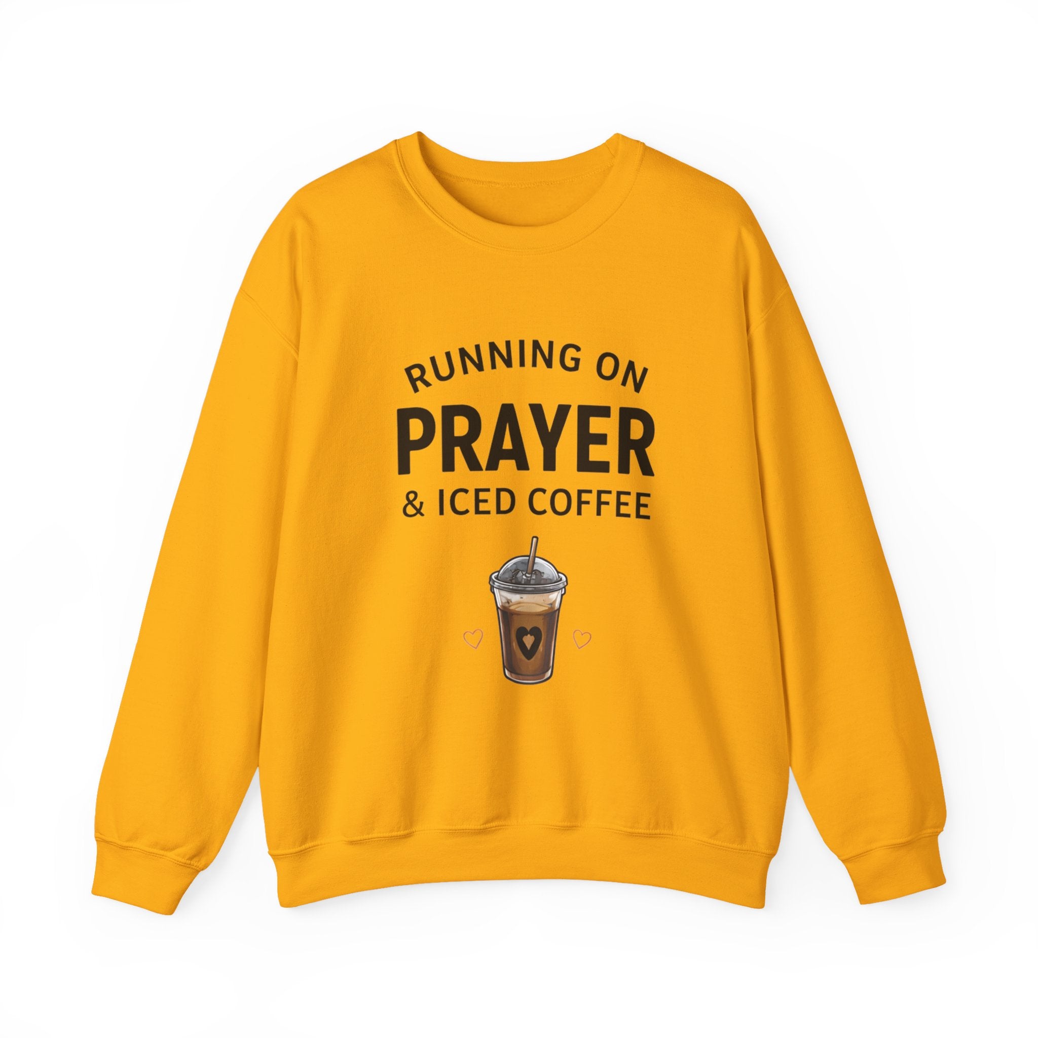 Womens Sweatshirt – "Running on Prayer & Iced Coffee" Crewneck