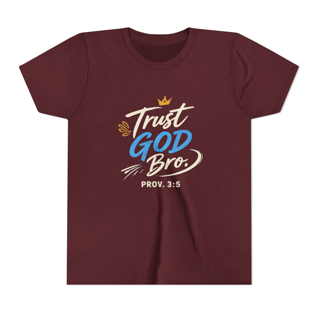 Boys Trust God Bro Youth Tee – Prov. 3:5 Faith Graphic Shirt
