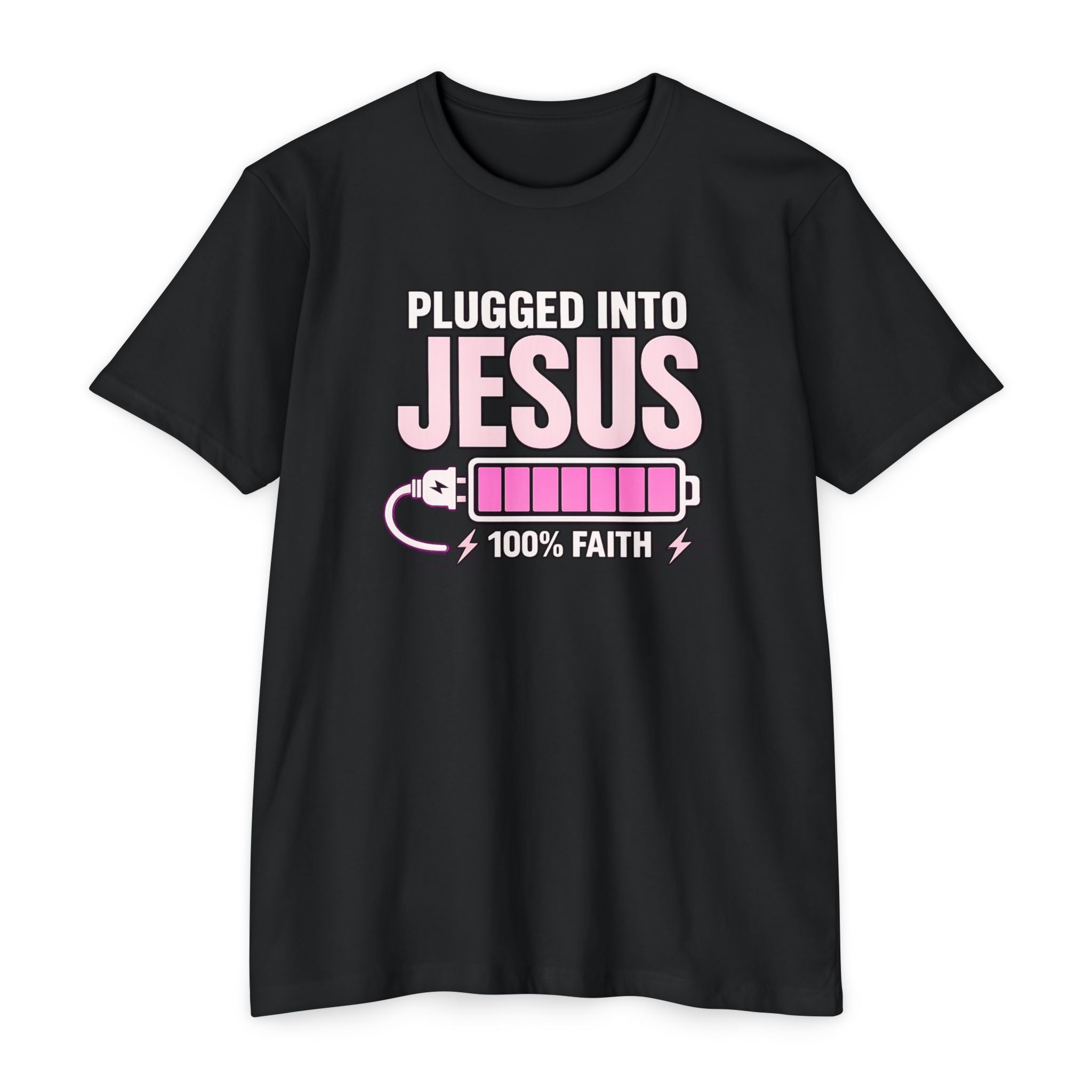 Women "Plugged Into Jesus" Faith Inspired Tee