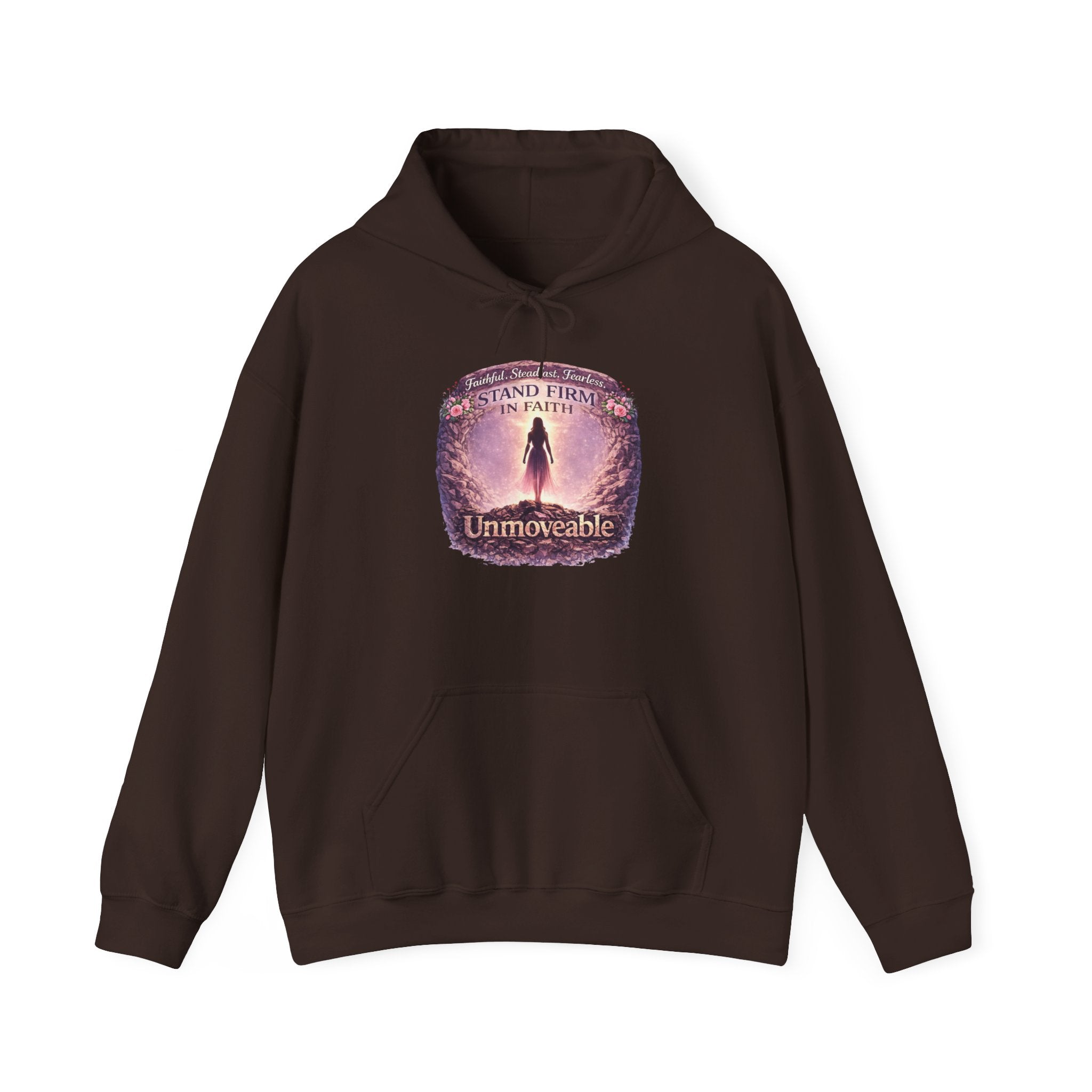 Womens Unmoveable Inspirational Hoodie — "Stand Firm in Faith" Spiritual Graphic Sweatshirt