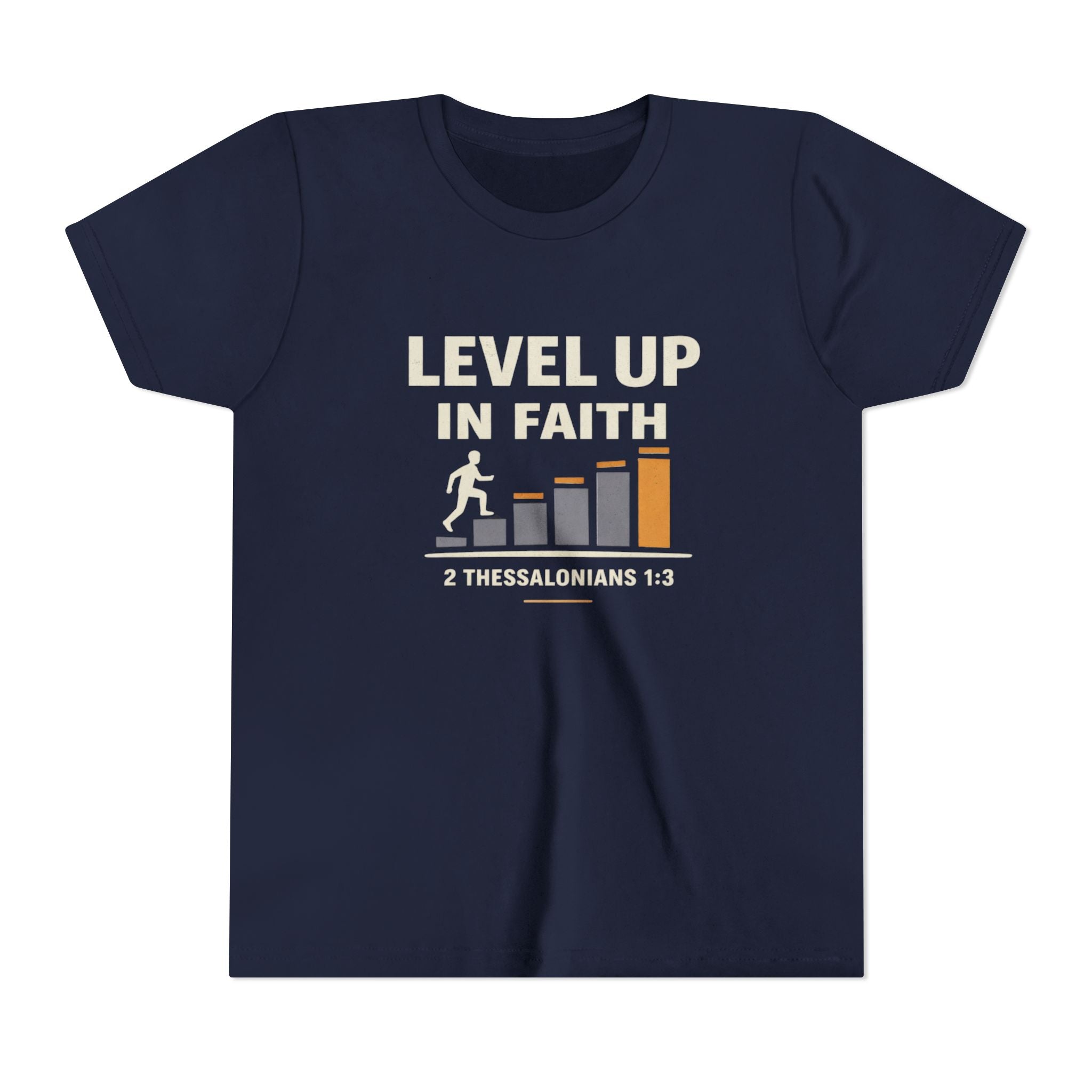 Boys Youth Tee - "Level Up in Faith" Christian Kids T-Shirt (2 Thessalonians 1:3)